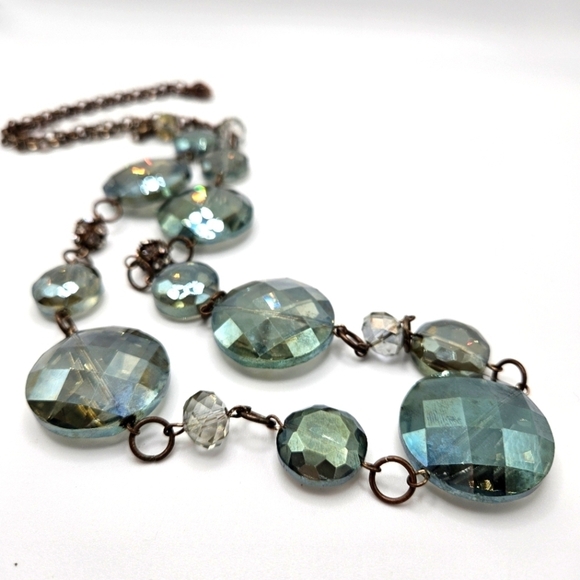 VINTAGE Stunning Green Faceted Glass Rhinestone Ball Long Statement Necklace - Picture 1 of 9